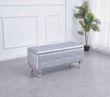 Silver Tufted Hard Wood Storage Bench