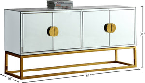 Marbella Glass / Engineered Wood / Stainless Steel Contemporary  Sideboard/Buffet - 64" W x 16" D x 31" H