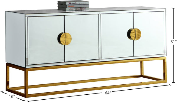 Marbella Glass / Engineered Wood / Stainless Steel Contemporary  Sideboard/Buffet - 64" W x 16" D x 31" H