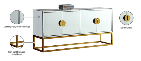Marbella Glass / Engineered Wood / Stainless Steel Contemporary  Sideboard/Buffet - 64" W x 16" D x 31" H