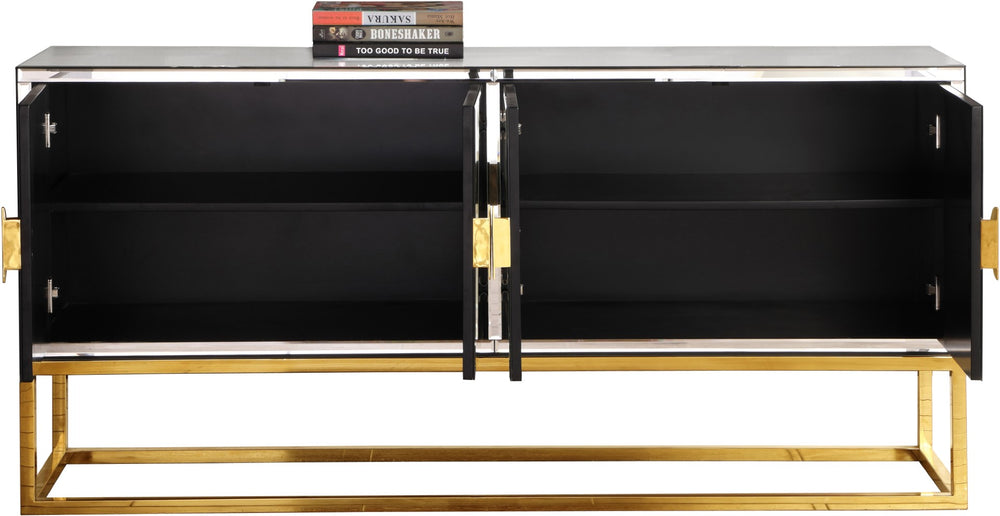 Marbella Glass / Engineered Wood / Stainless Steel Contemporary  Sideboard/Buffet - 64" W x 16" D x 31" H