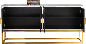Marbella Glass / Engineered Wood / Stainless Steel Contemporary  Sideboard/Buffet - 64" W x 16" D x 31" H
