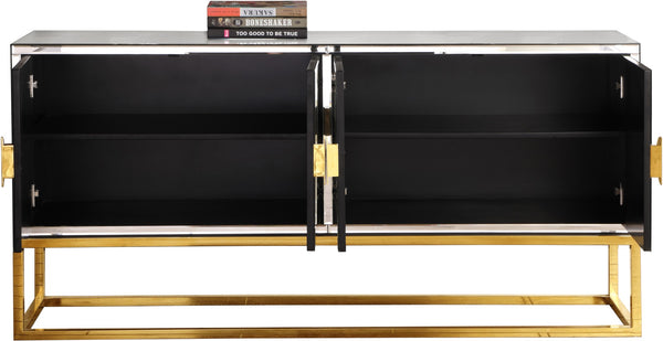 Marbella Glass / Engineered Wood / Stainless Steel Contemporary  Sideboard/Buffet - 64" W x 16" D x 31" H