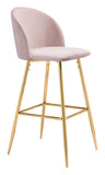 Zuo Modern Cozy 100% Polyester, Plywood, Steel Modern Commercial Grade Barstool Pink, Gold 100% Polyester, Plywood, Steel