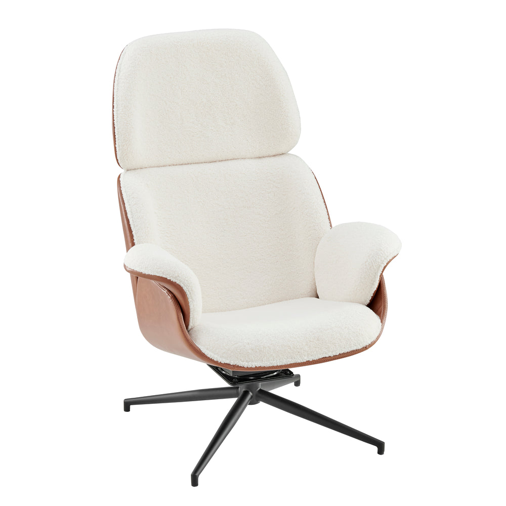 Lennart Lounge Chair Seat in Brown Leatherette and Ivory Fabric with Black Base