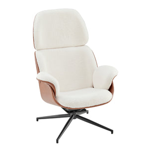 Lennart Lounge Chair Seat in Brown Leatherette and Ivory Fabric with Black Base