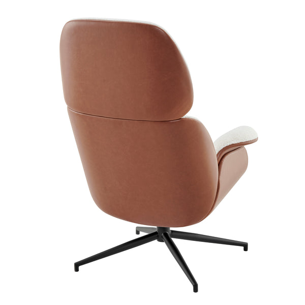 Lennart Lounge Chair Seat in Brown Leatherette and Ivory Fabric with Black Base