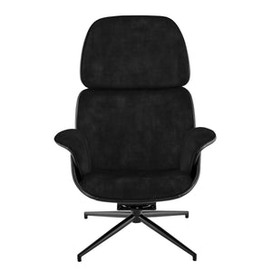 EuroStyle Lennart Lounge Chair Seat in Black Leatherette Outside and Black Velvet Inside with Black Base 30345BLK-KIT