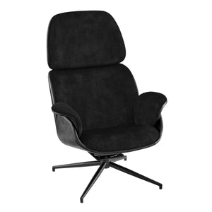 EuroStyle Lennart Lounge Chair Seat in Black Leatherette Outside and Black Velvet Inside with Black Base 30345BLK-KIT