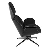 EuroStyle Lennart Lounge Chair Seat in Black Leatherette Outside and Black Velvet Inside with Black Base 30345BLK-KIT