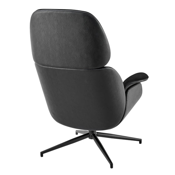 EuroStyle Lennart Lounge Chair Seat in Black Leatherette Outside and Black Velvet Inside with Black Base 30345BLK-KIT