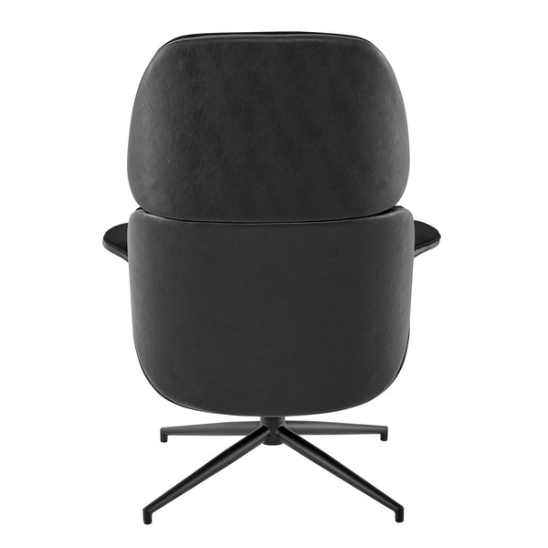 EuroStyle Lennart Lounge Chair Seat in Black Leatherette Outside and Black Velvet Inside with Black Base 30345BLK-KIT