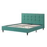 Blue Modern Upholstered Square Stitched Platform Bed