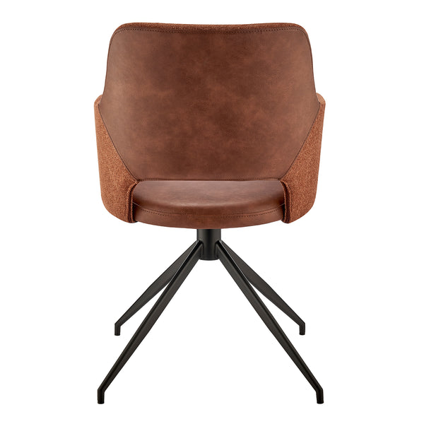 Darcie Armchair in Dark Brown Leatherette, Orange Fabric and Black Base - Set of 1