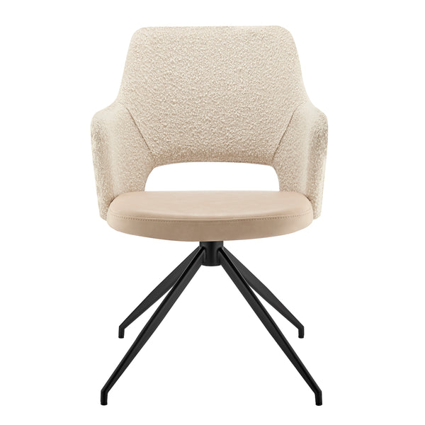 Darcie Armchair in Ivory Leatherette and Fabric with Black Base - Set of 1