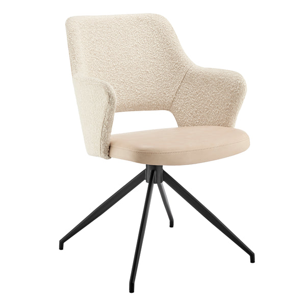 Darcie Armchair in Ivory Leatherette and Fabric with Black Base - Set of 1