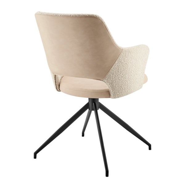 Darcie Armchair in Ivory Leatherette and Fabric with Black Base - Set of 1