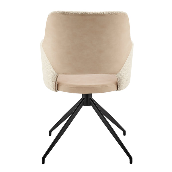 Darcie Armchair in Ivory Leatherette and Fabric with Black Base - Set of 1