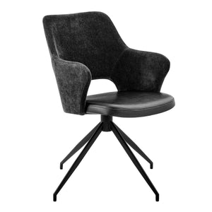 Darcie Armchair in Black Fabric, Leatherette and Base - Set of 1