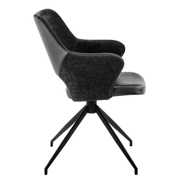 Darcie Armchair in Black Fabric, Leatherette and Base - Set of 1