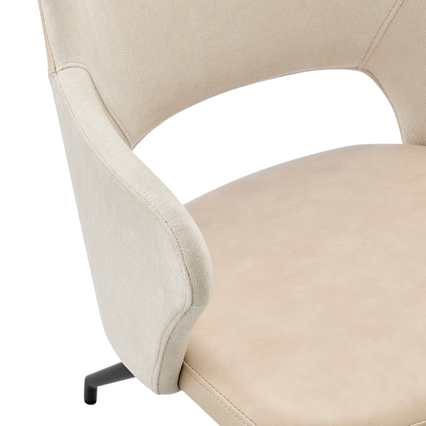 Darcie Armchair in Light Beige Fabric, Beige Leatherette and Black Base - Set of 1