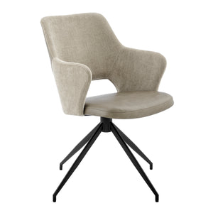 Darcie Armchair in Light Taupe Fabric, Light Gray Leatherette and Black Base - Set of 1