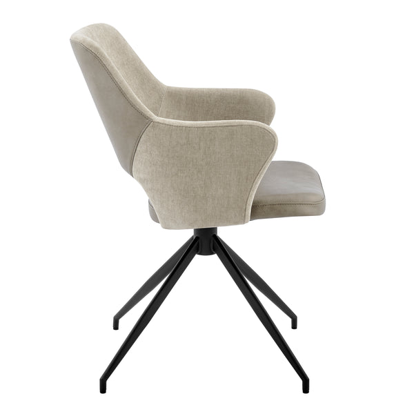 Darcie Armchair in Light Taupe Fabric, Light Gray Leatherette and Black Base - Set of 1