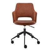 Darcie Office Chair in Dark Brown Leatherette, Orange Fabric and Black Base