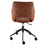 Darcie Office Chair in Dark Brown Leatherette, Orange Fabric and Black Base