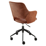 Darcie Office Chair in Dark Brown Leatherette, Orange Fabric and Black Base