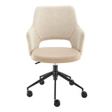 Darcie Office Chair in Ivory Leatherette and Fabric with Black Base