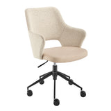 Darcie Office Chair in Ivory Leatherette and Fabric with Black Base