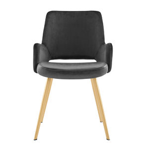 Desi Armchair in Black Velvet Fabric and Leatherette with Matte Brushed Gold Base