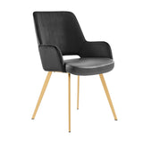Desi Armchair in Black Velvet Fabric and Leatherette with Matte Brushed Gold Base