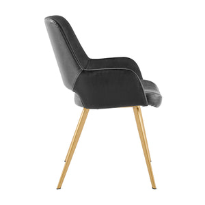 Desi Armchair in Black Velvet Fabric and Leatherette with Matte Brushed Gold Base