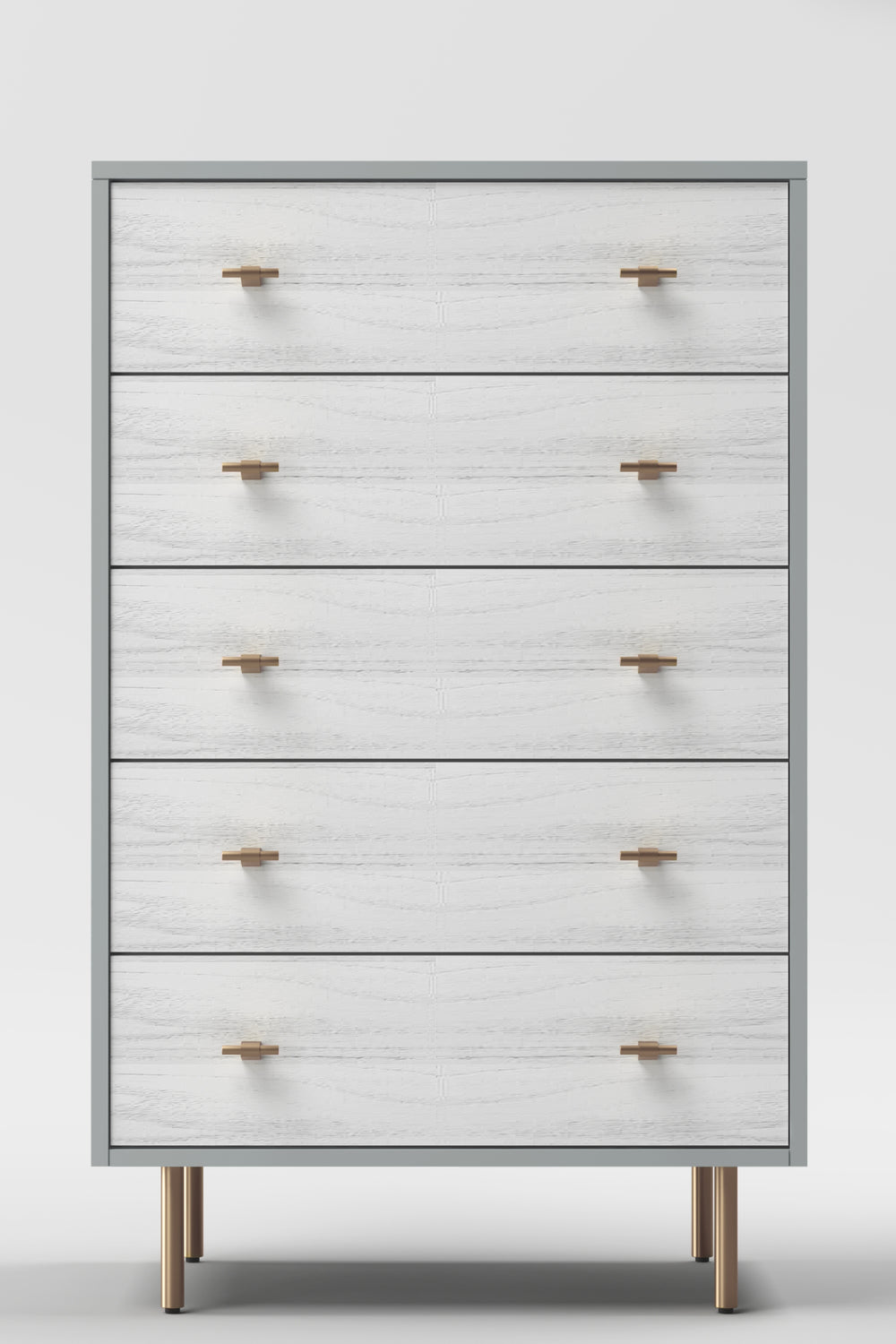 Saige Chest - Elegant Weathered White Mahogany with Felt-Lined Drawers & Gold Accents, Fully Assembled