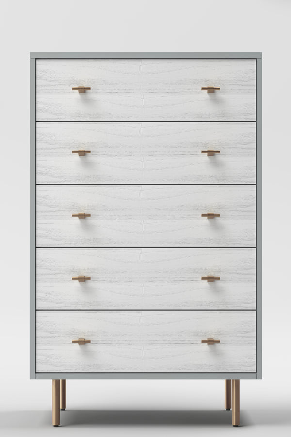 Saige Chest - Elegant Weathered White Mahogany with Felt-Lined Drawers & Gold Accents, Fully Assembled