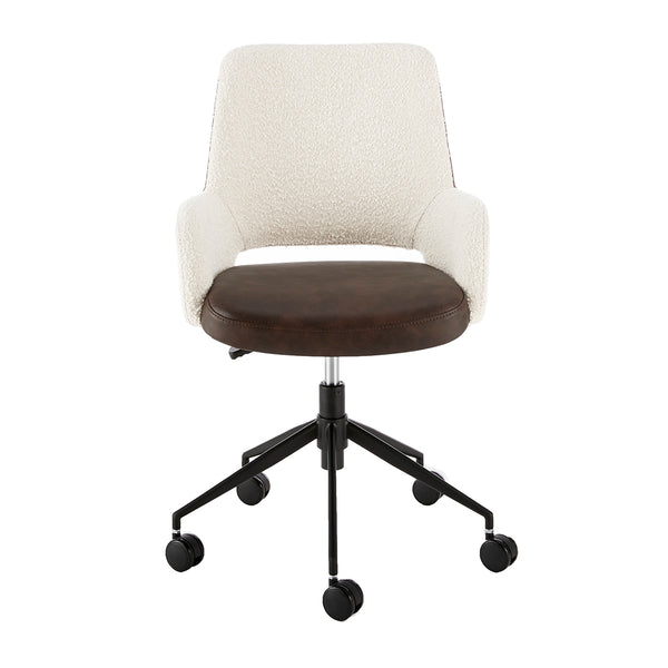 Desi Office Chair in Ivory Fabric and Brown Leatherette with Black Base