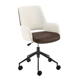 Desi Office Chair in Ivory Fabric and Brown Leatherette with Black Base