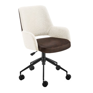 Desi Office Chair in Ivory Fabric and Brown Leatherette with Black Base