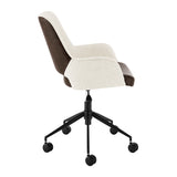 Desi Office Chair in Ivory Fabric and Brown Leatherette with Black Base