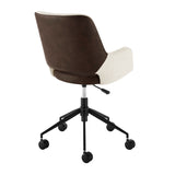 Desi Office Chair in Ivory Fabric and Brown Leatherette with Black Base