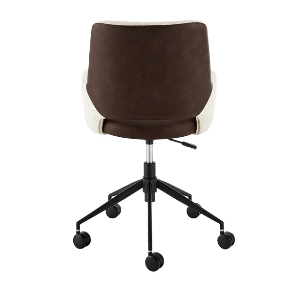 Desi Office Chair in Ivory Fabric and Brown Leatherette with Black Base
