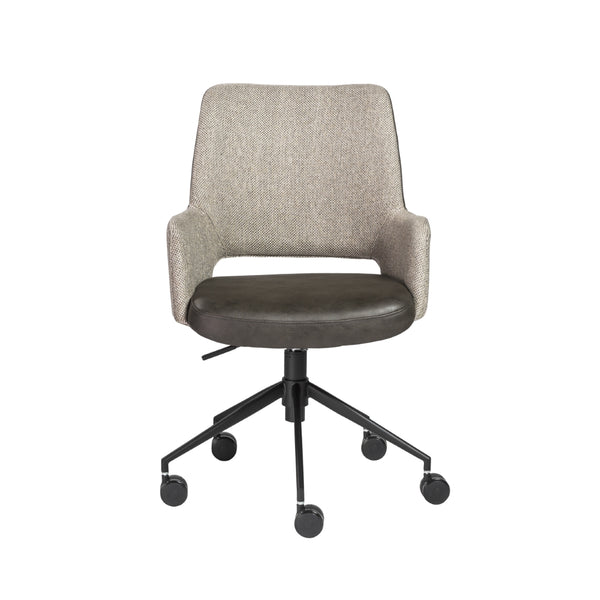 Desi Office Chair in Light Gray Fabric and Dark Gray Leatherette with Black Base