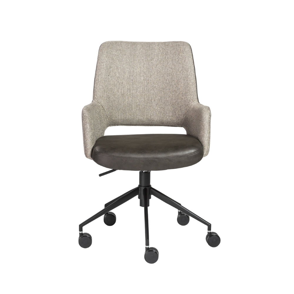 Desi Tilt Office Chair in Light Gray Fabric and Dark Gray Leatherette with Black Base