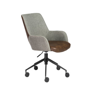 Desi Office Chair in Gray Fabric and Light Brown Leatherette with Black Base