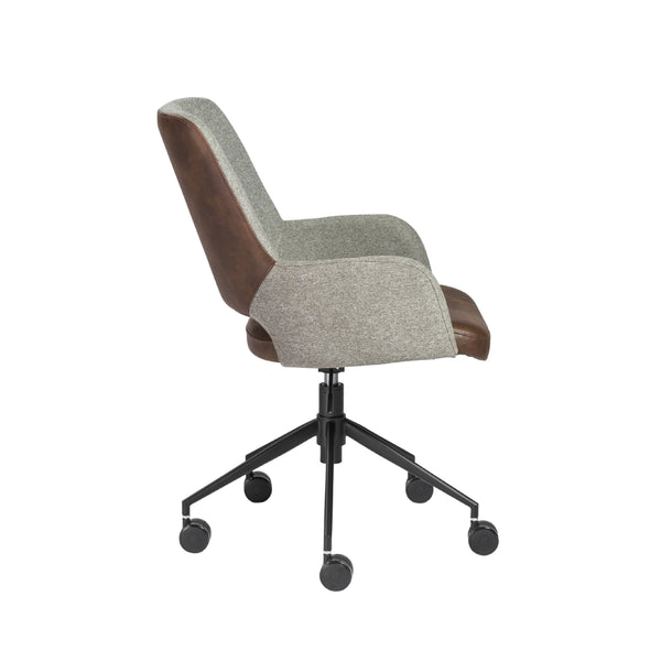 Desi Tilt Office Chair in Gray Fabric and Light Brown Leatherette with Black Base