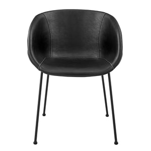 Zach Armchair with Black Leatherette and Matte Black Powder Coated Steel Frame and Legs - Set of 2