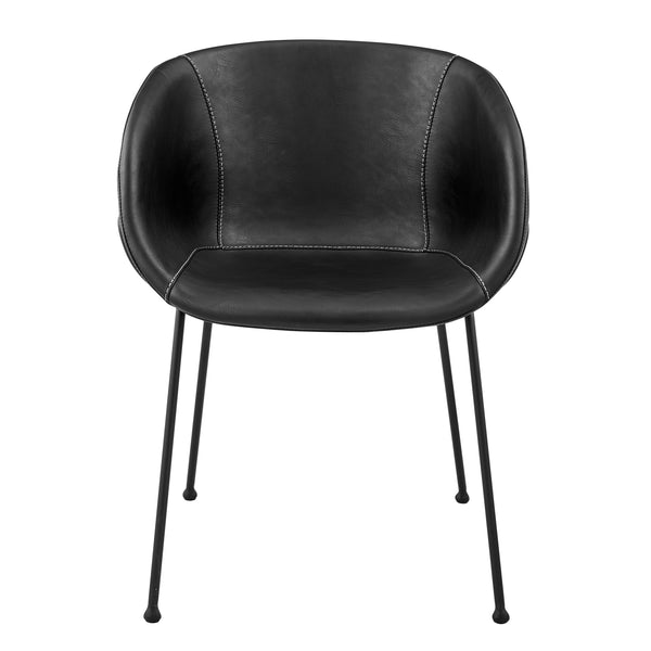 Zach Armchair with Black Leatherette and Matte Black Powder Coated Steel Frame and Legs - Set of 2