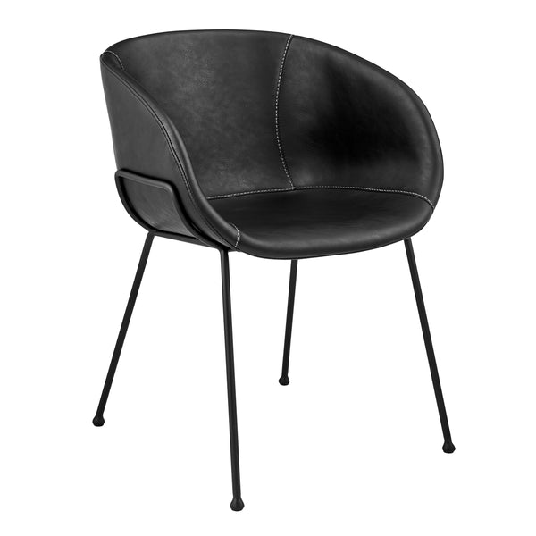Zach Armchair with Black Leatherette and Matte Black Powder Coated Steel Frame and Legs - Set of 2